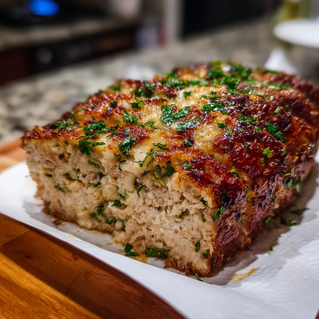Garlic Parmesan Chicken Meatloaf with Herb Crust and Savory Italian Seasonings - secondary view